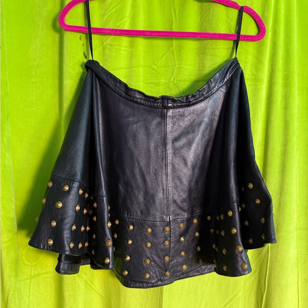 Rare ASOS Black Leather Skirt Studded Large Size 10